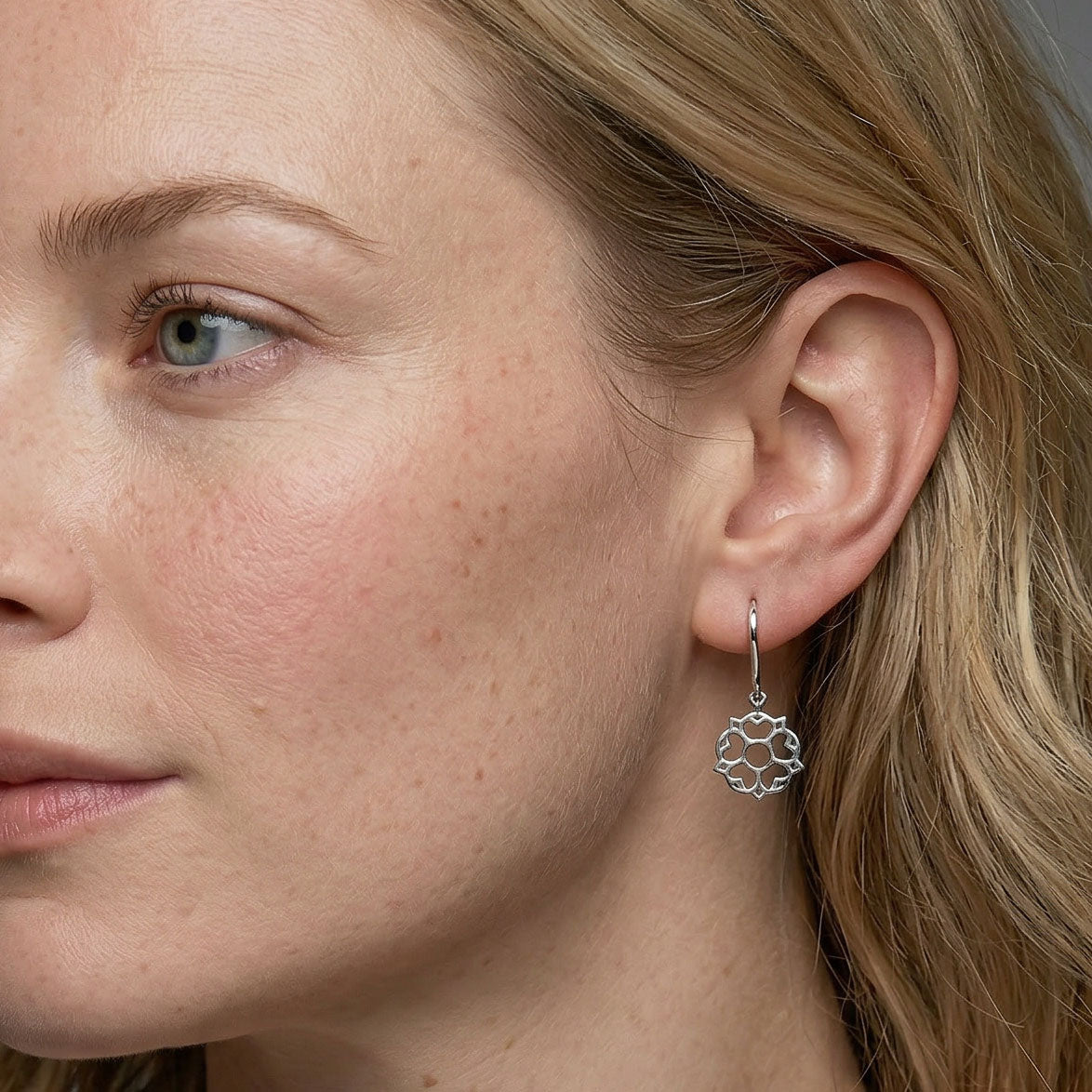 Sterling Silver Yorkshire Rose Drop Earrings