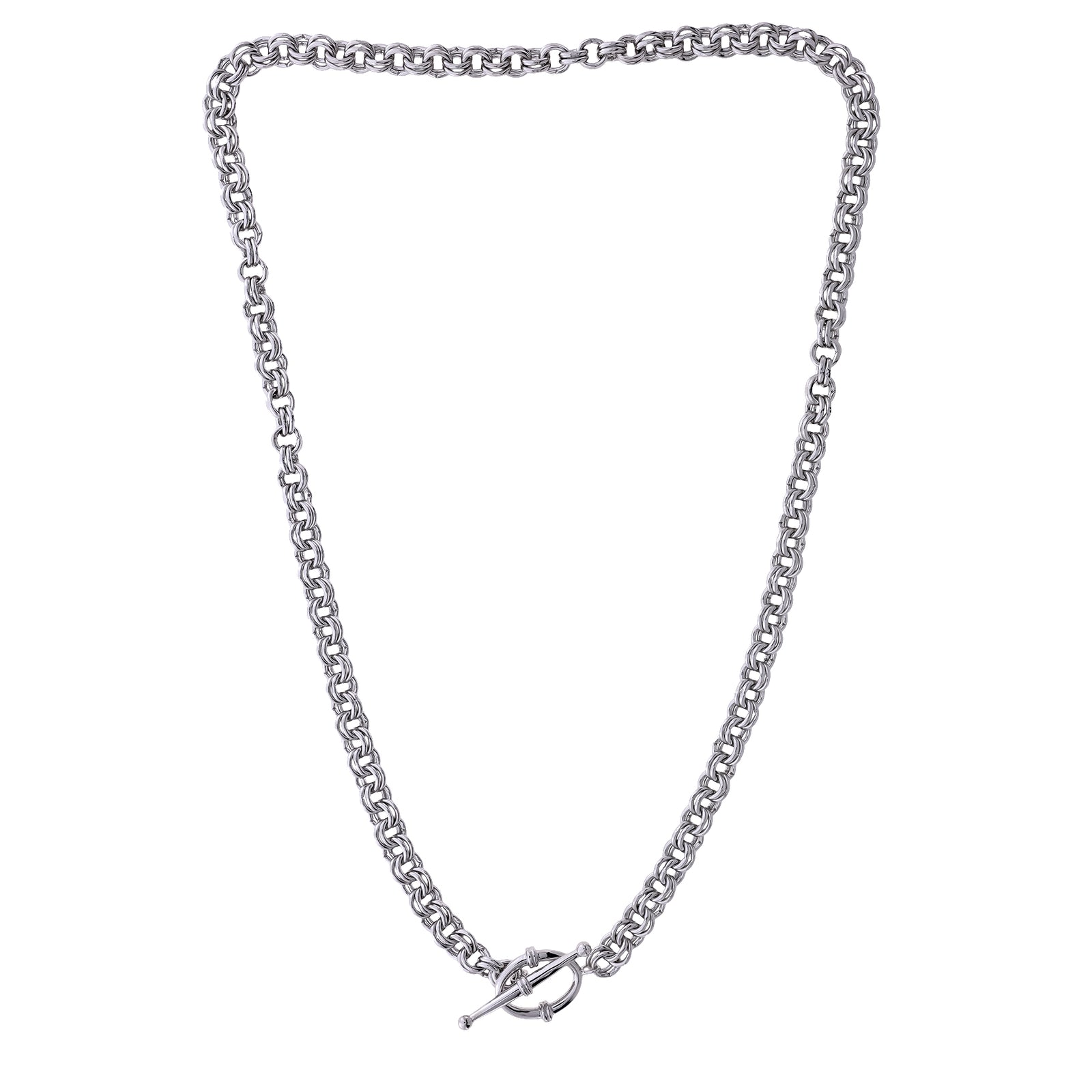 Silver Double Chain Oval T-Bar Necklace