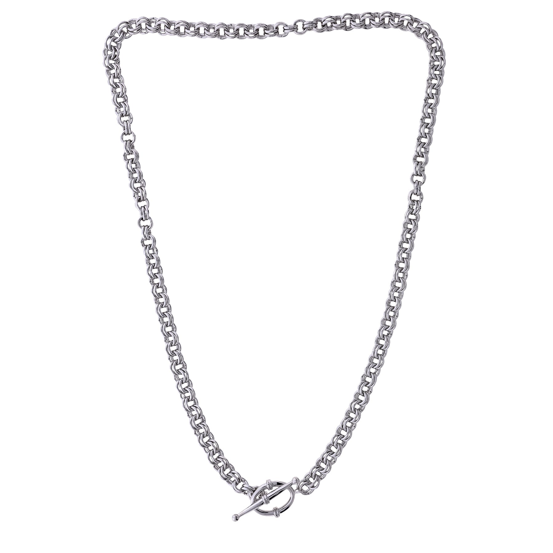 Silver Double Chain Oval T-Bar Necklace