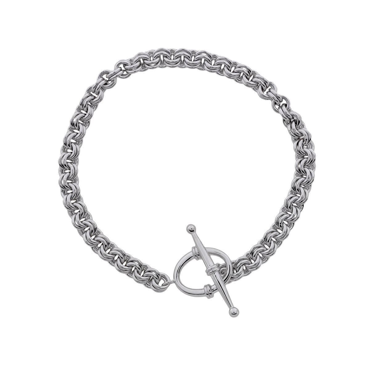 Silver Double Chain Oval T-Bar Bracelet