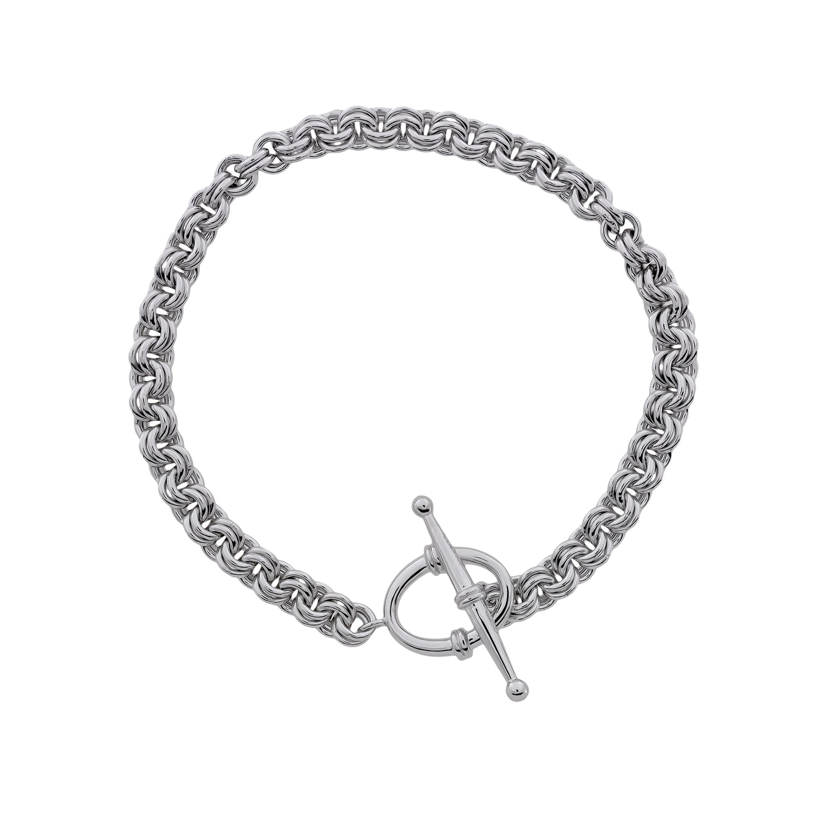Silver Double Chain Oval T-Bar Bracelet