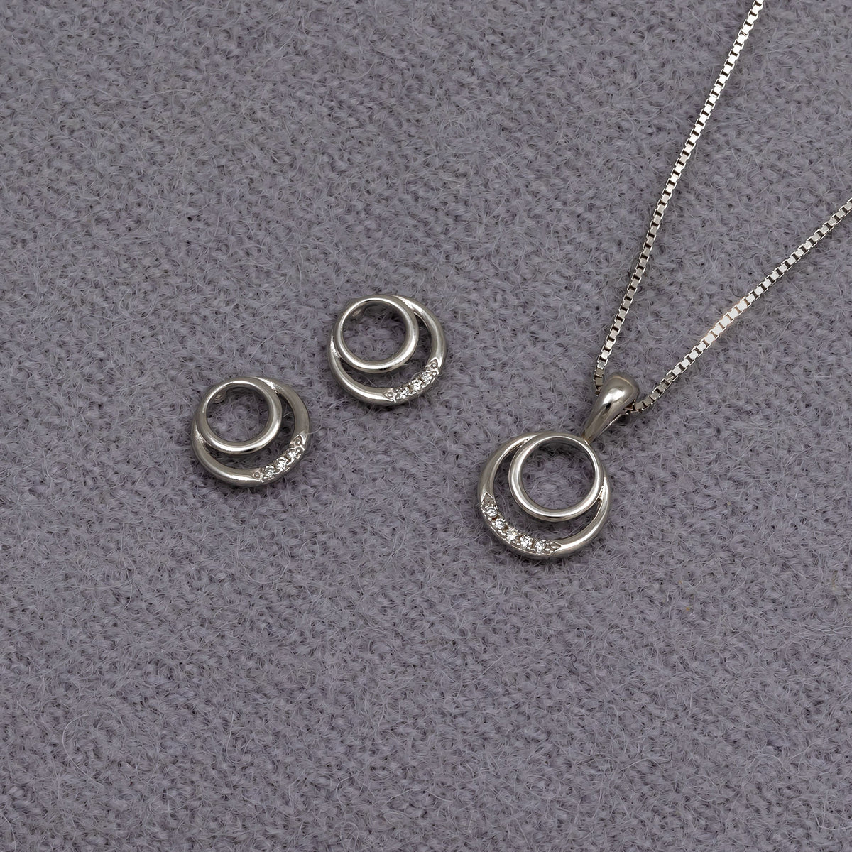 Sterling Silver & 0.02 Carat Lab Grown Diamond Double Circles Pendant