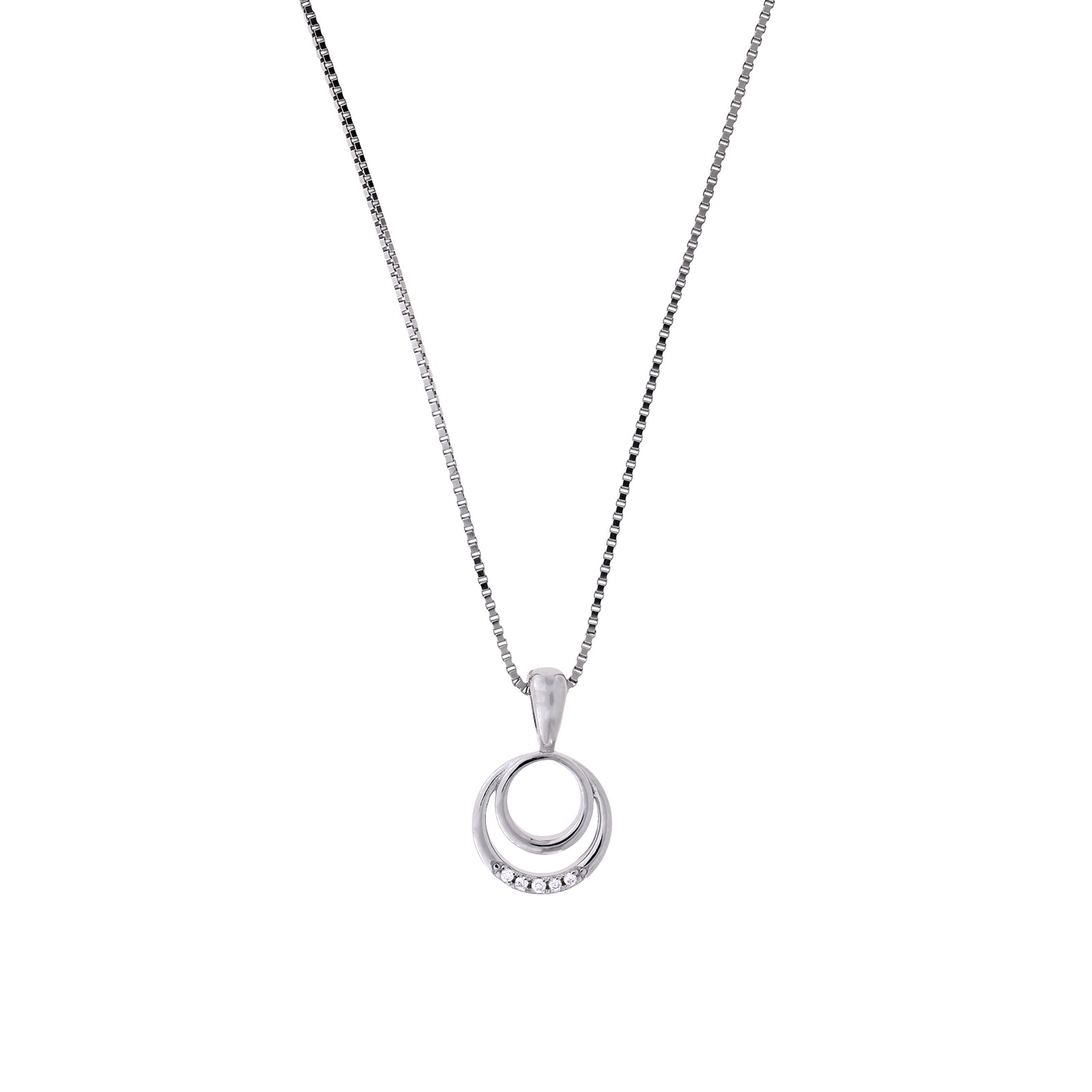 Sterling Silver & 0.02 Carat Lab Grown Diamond Double Circles Pendant