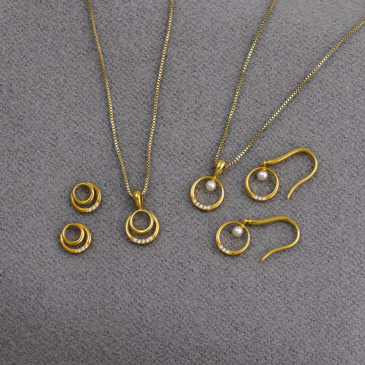 Gold Vermeil, Freshwater Pearl & 0.025 Carat Lab Grown Diamond Circle Drop Earrings