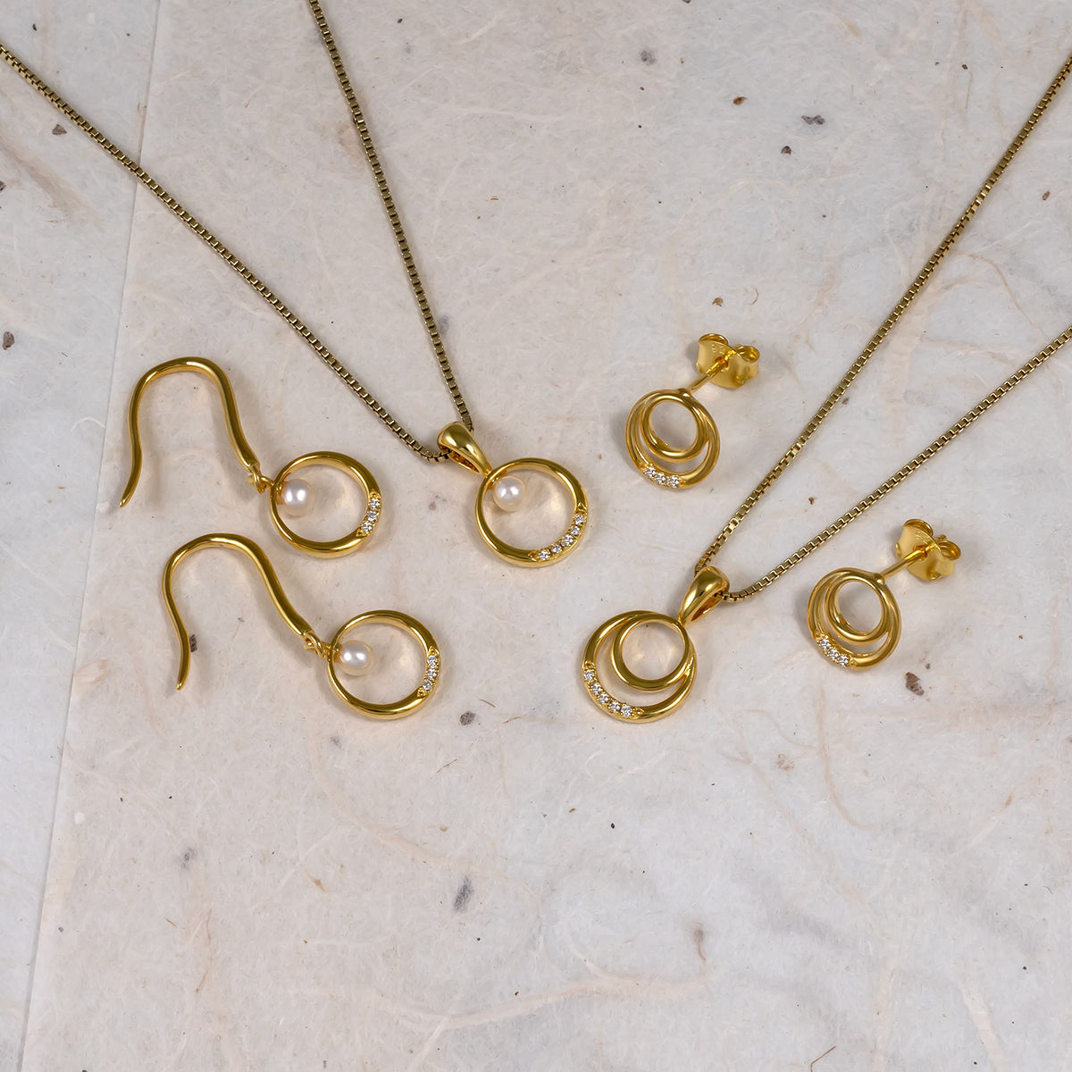 Gold Vermeil, Freshwater Pearl & 0.025 Carat Lab Grown Diamond Circle Drop Earrings