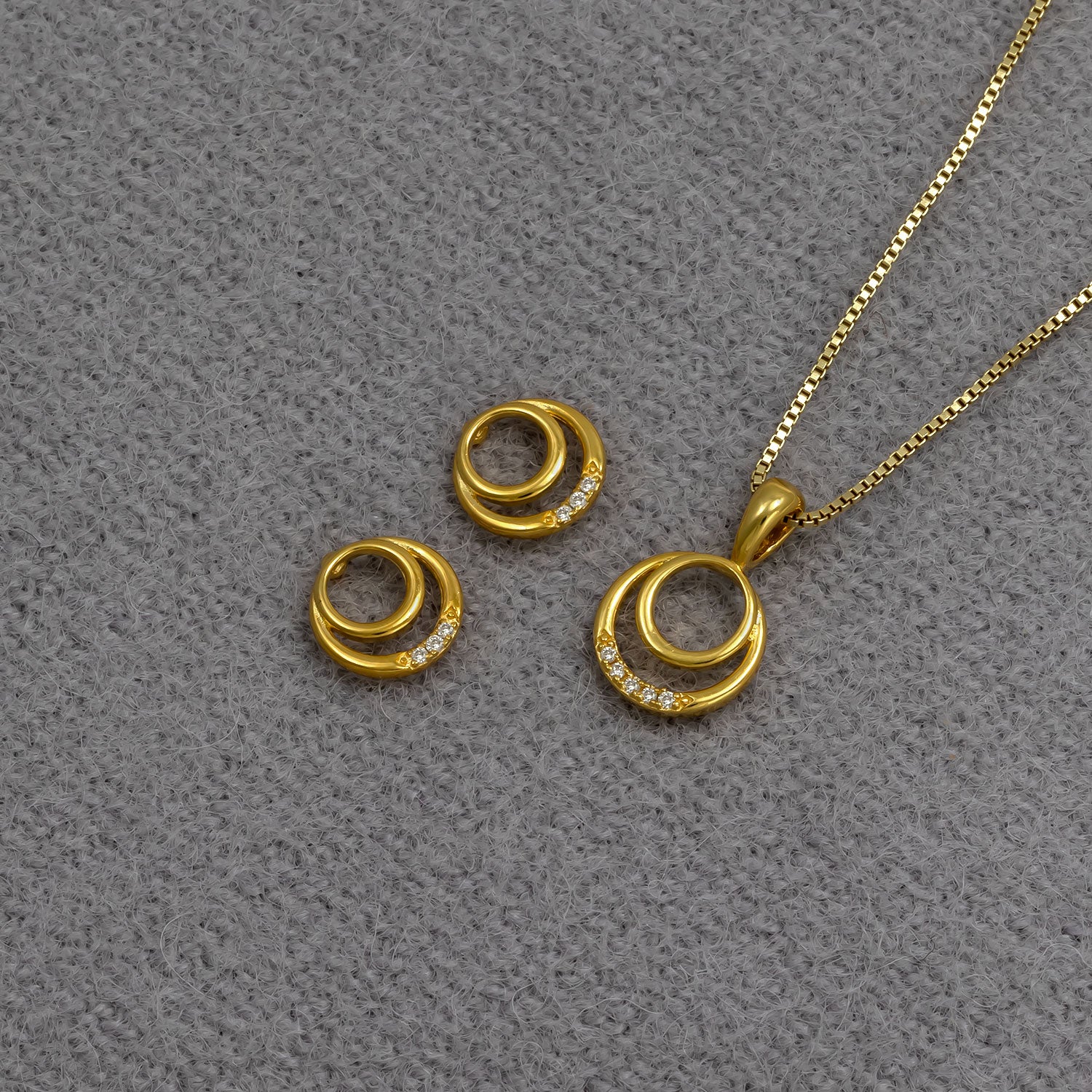 Gold Vermeil & 0.03 Carat Lab Grown Diamond Double Circles Stud Earrings