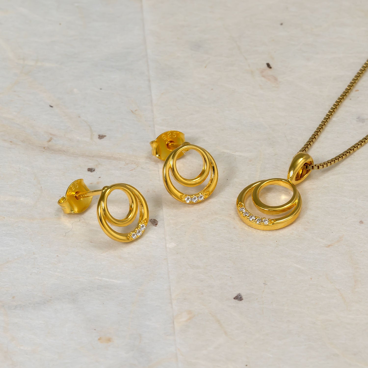 Gold Vermeil & 0.03 Carat Lab Grown Diamond Double Circles Stud Earrings
