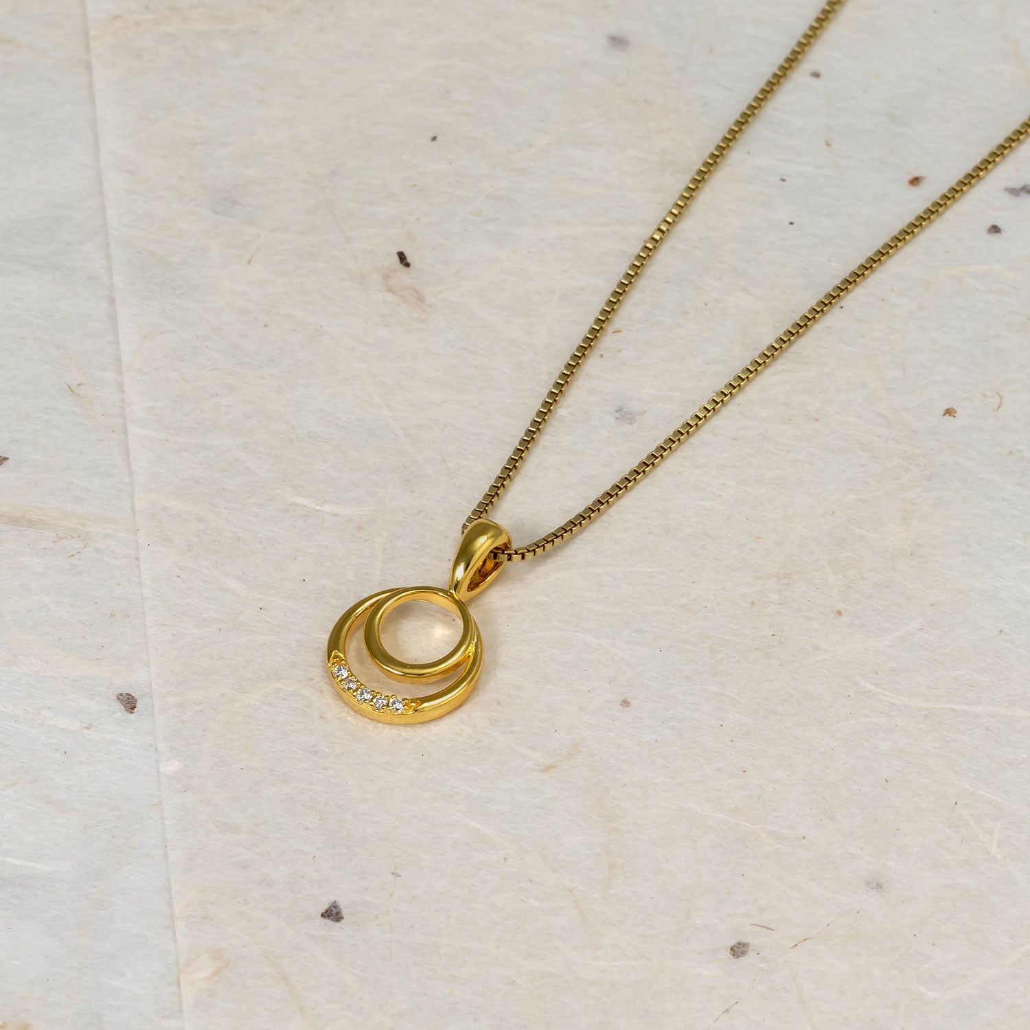 Gold Vermeil & 0.02 Carat Lab Grown Diamond Double Circles Pendant