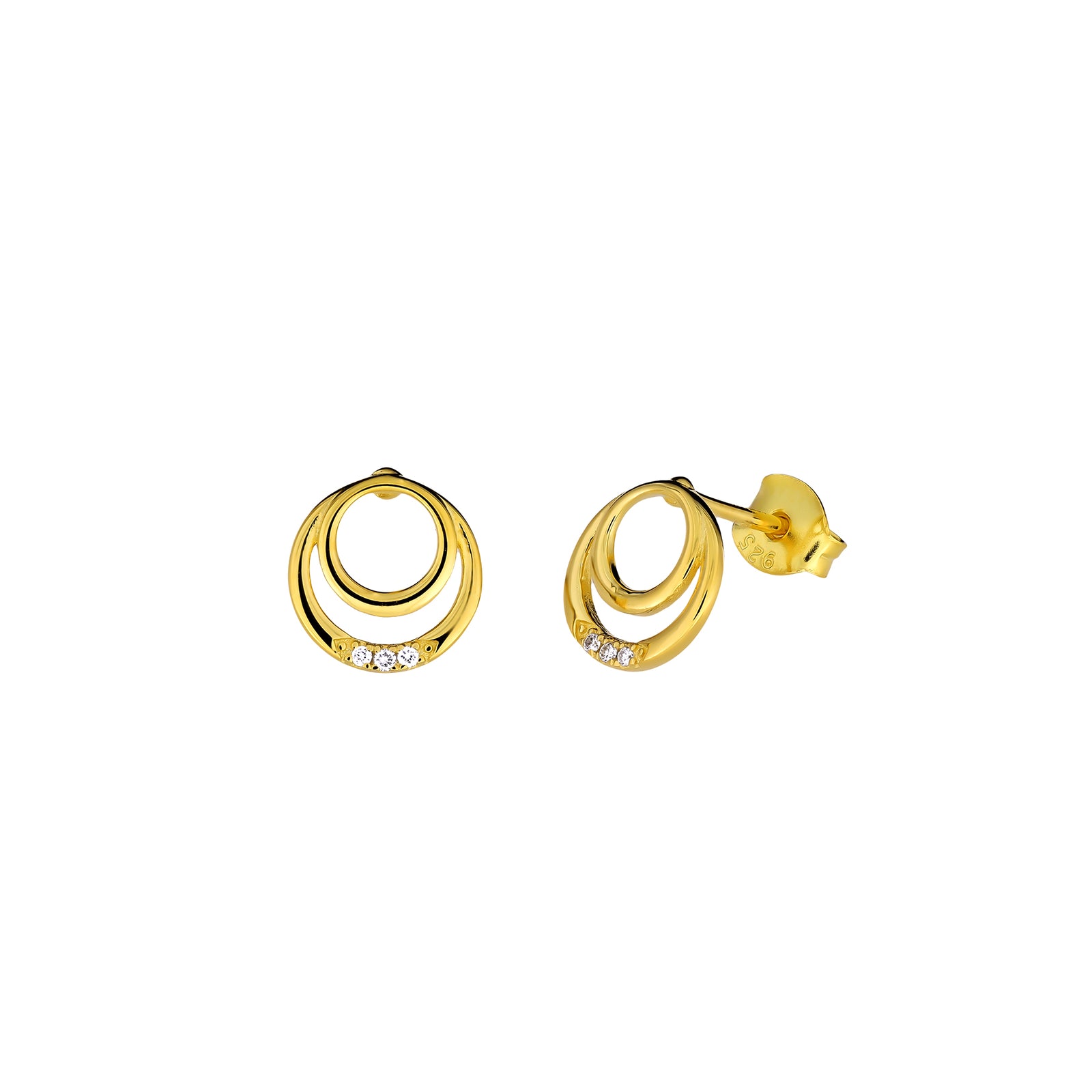 Gold Vermeil & 0.03 Carat Lab Grown Diamond Double Circles Stud Earrings