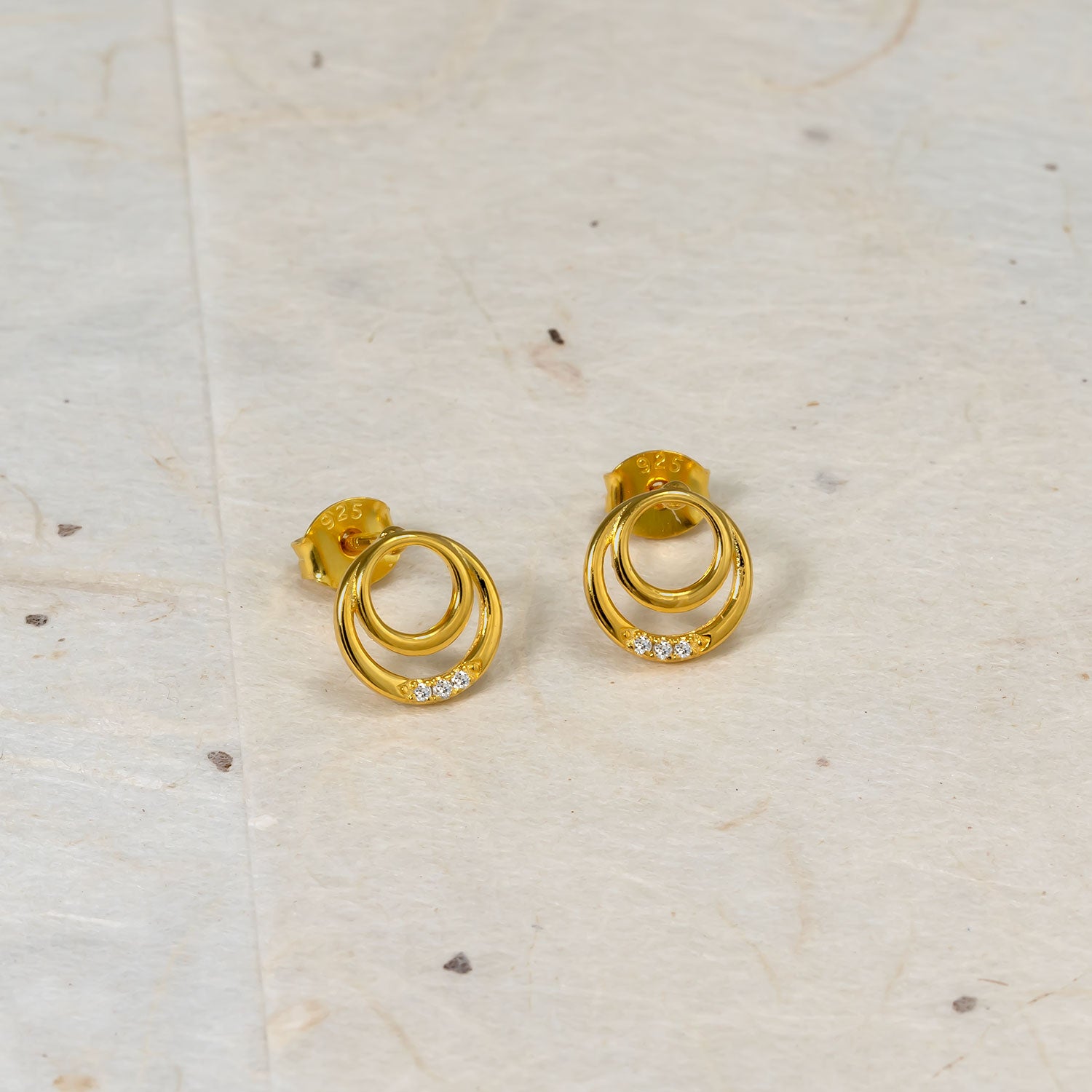 Gold Vermeil & 0.03 Carat Lab Grown Diamond Double Circles Stud Earrings