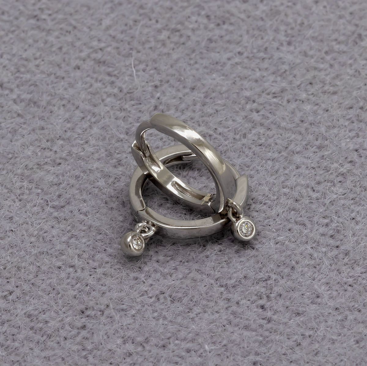 Sterling Silver & 0.05 Carat Lab Grown Diamond Charm Hinged Hoops