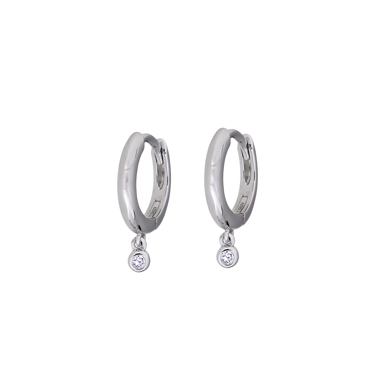 Sterling Silver &amp; 0.05 Carat Lab Grown Diamond Charm Hinged Hoops