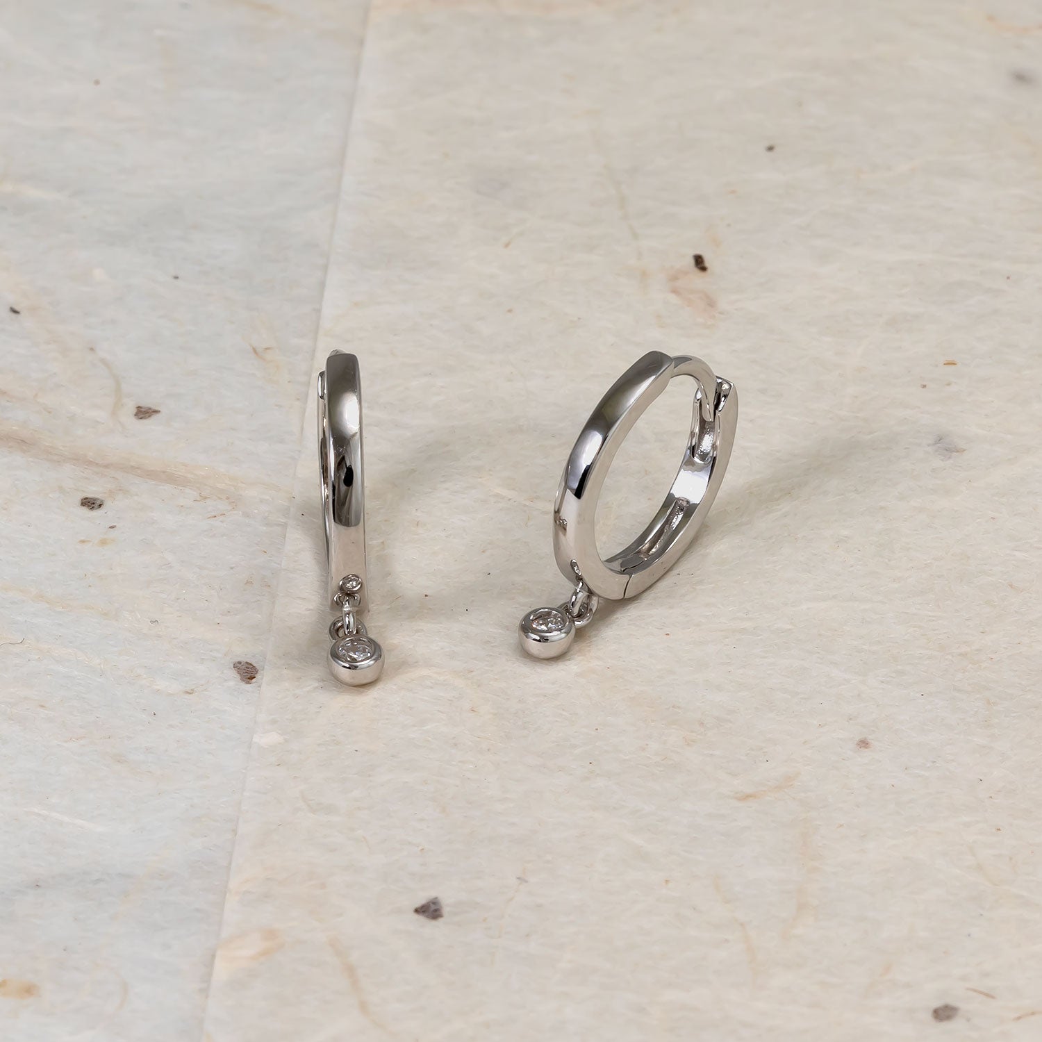 Sterling Silver & 0.05 Carat Lab Grown Diamond Charm Hinged Hoops