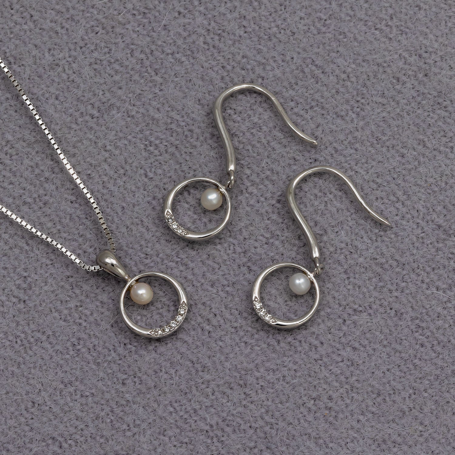 Sterling Silver, Freshwater Pearl & 0.025 Carat Lab Grown Diamond Circle Drop Earrings