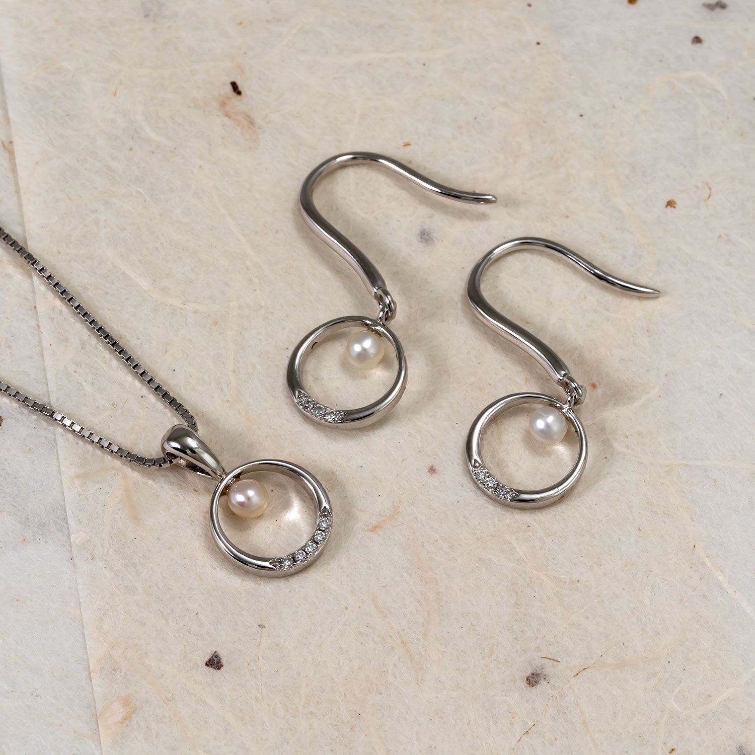 Sterling Silver, Freshwater Pearl & 0.025 Carat Lab Grown Diamond Circle Drop Earrings