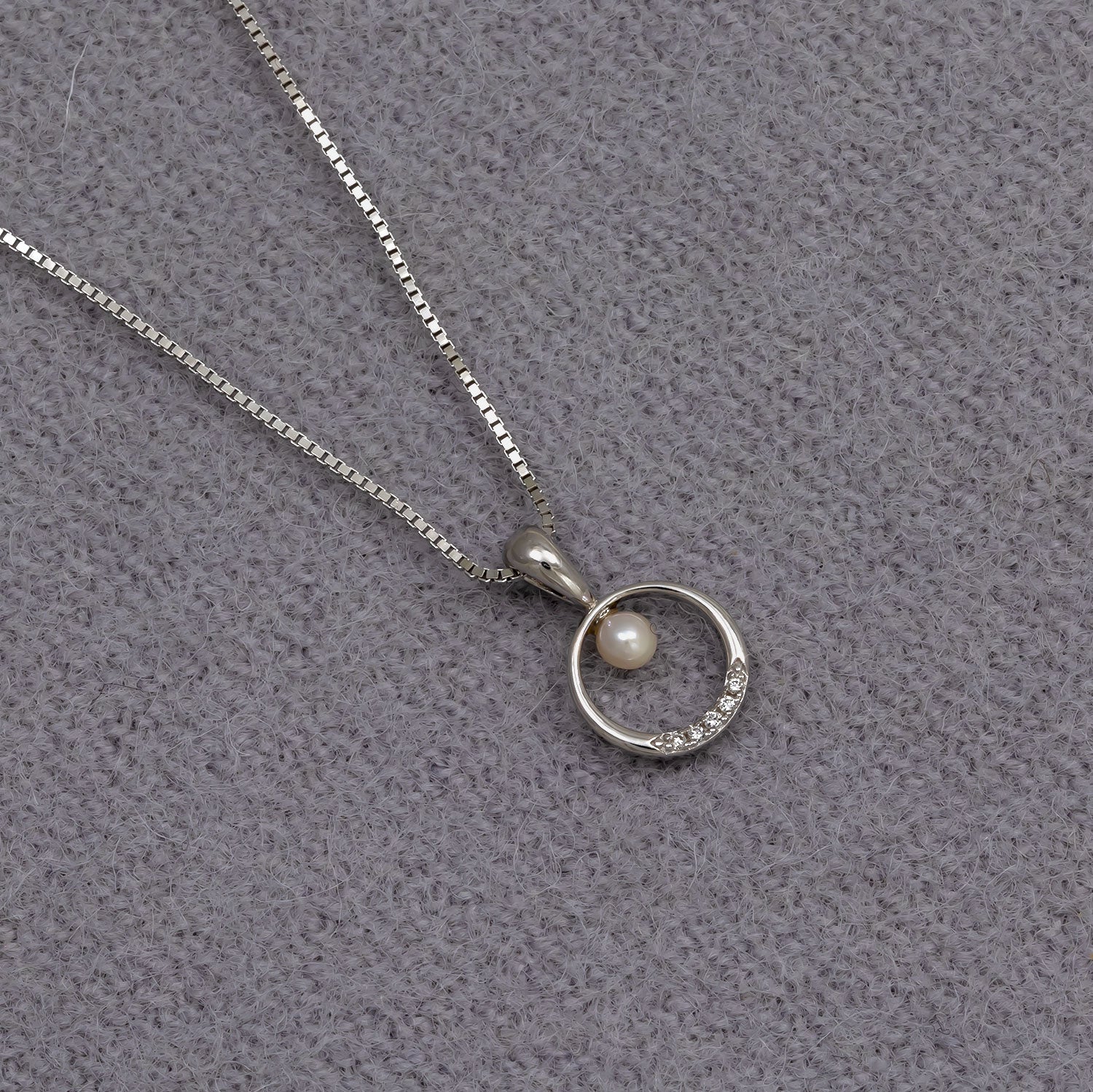 Sterling Silver, Freshwater Pearl & 0.02 Carat Lab Grown Diamond Circle Pendant