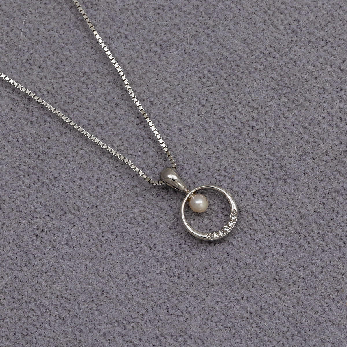 Sterling Silver, Freshwater Pearl & 0.02 Carat Lab Grown Diamond Circle Pendant