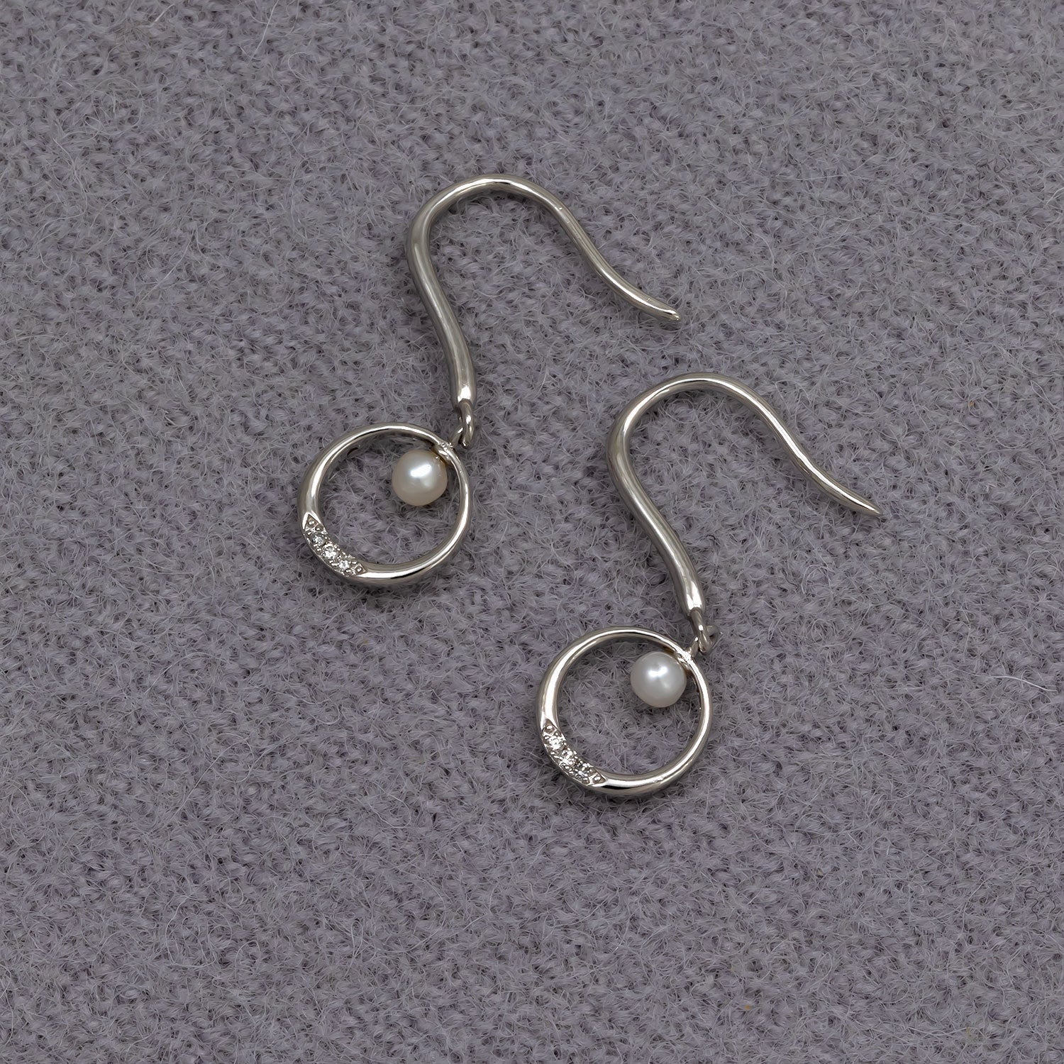 Sterling Silver, Freshwater Pearl & 0.025 Carat Lab Grown Diamond Circle Drop Earrings