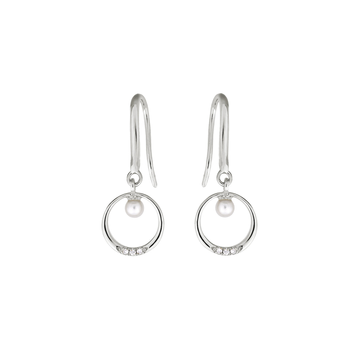 Sterling Silver, Freshwater Pearl &amp; 0.025 Carat Lab Grown Diamond Circle Drop Earrings
