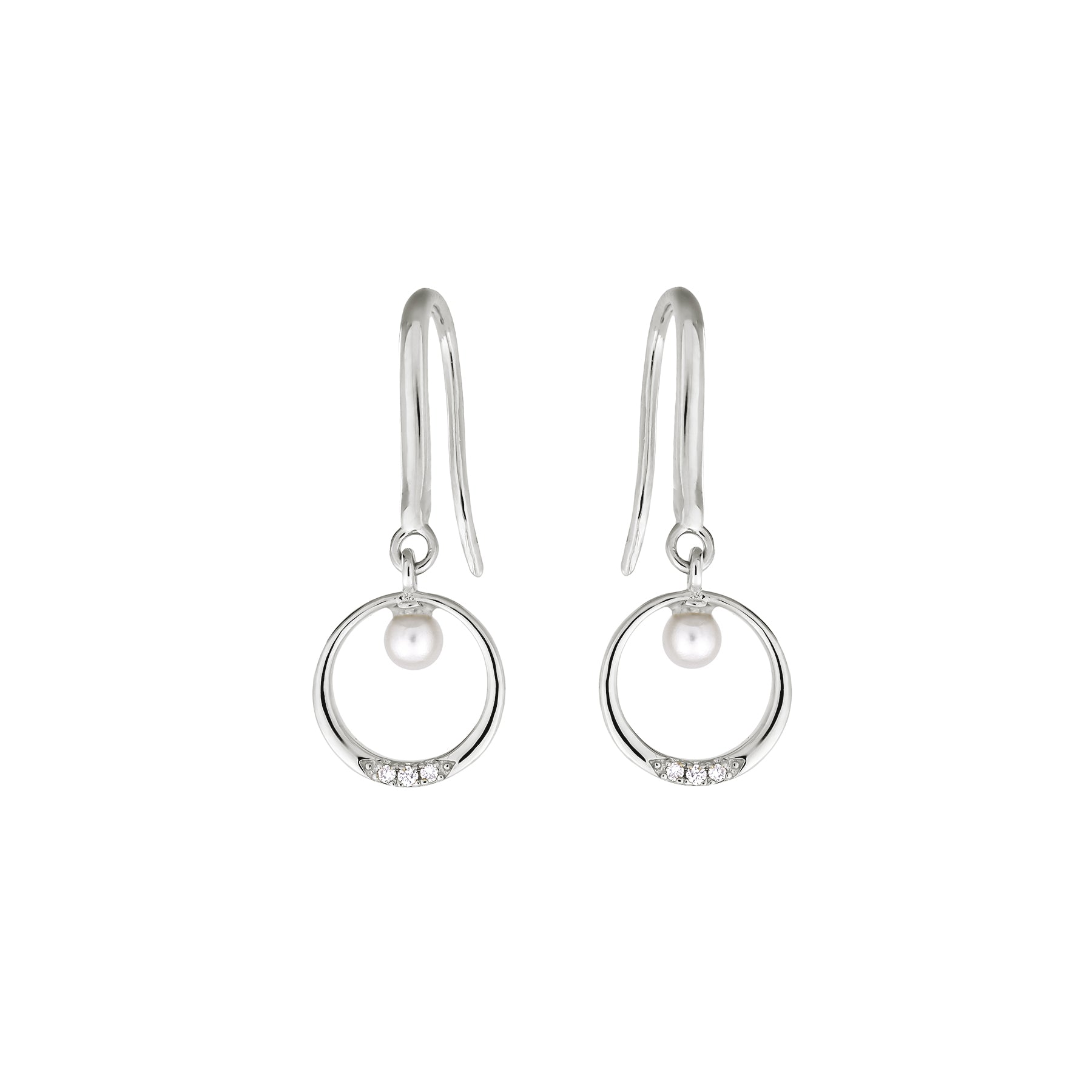 Sterling Silver, Freshwater Pearl & 0.025 Carat Lab Grown Diamond Circle Drop Earrings