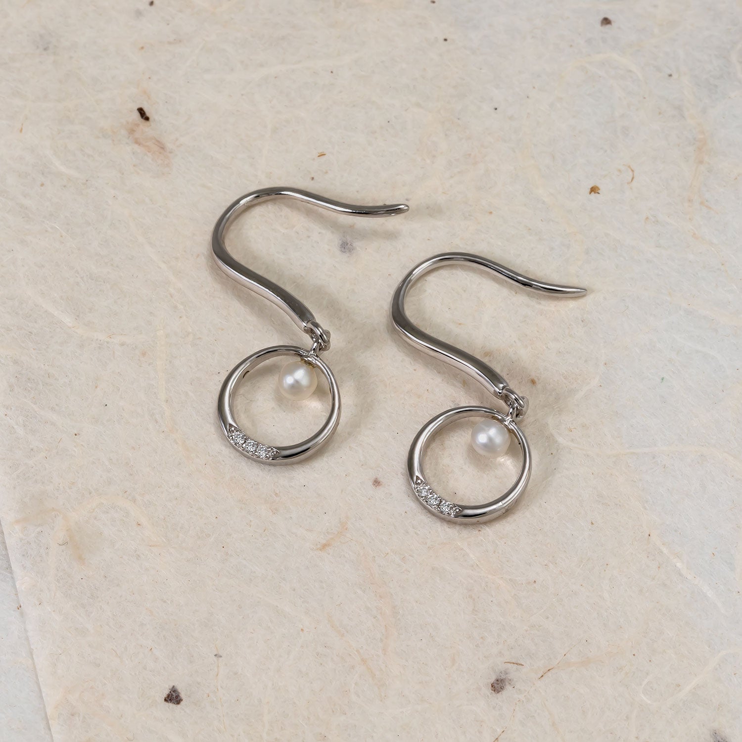 Sterling Silver, Freshwater Pearl & 0.025 Carat Lab Grown Diamond Circle Drop Earrings