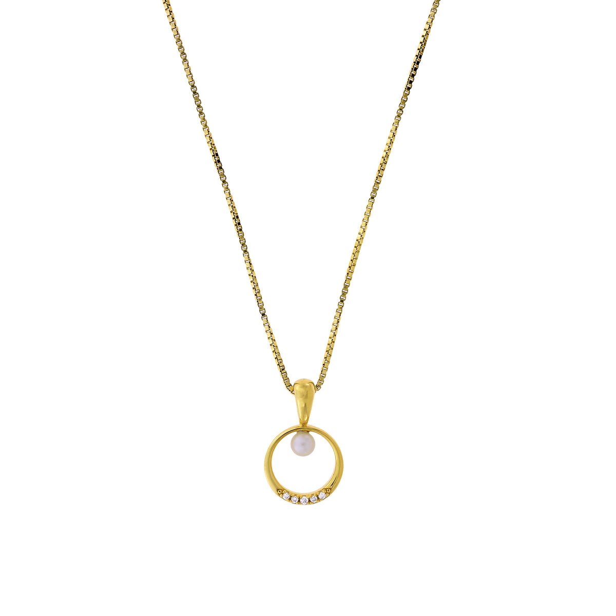 Gold Vermeil, Freshwater Pearl &amp; 0.02 Carat Lab Grown Diamond Circle Pendant