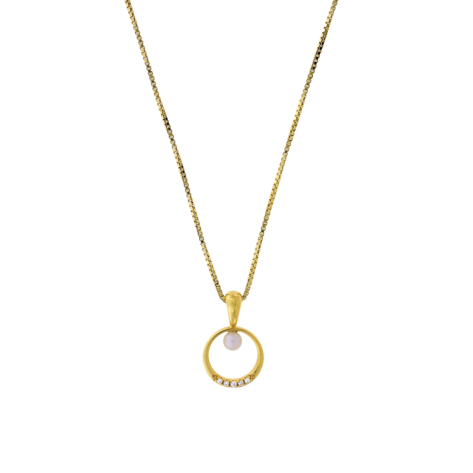 Gold Vermeil, Freshwater Pearl & 0.02 Carat Lab Grown Diamond Circle Pendant
