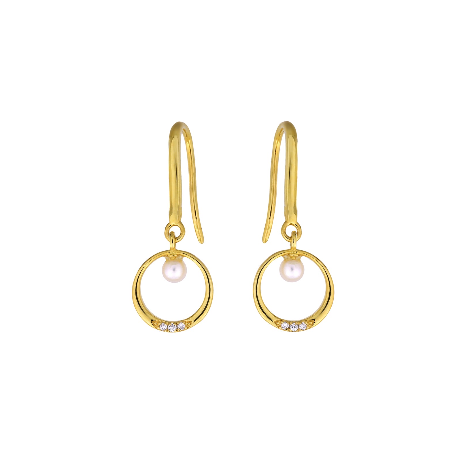 Gold Vermeil, Freshwater Pearl & 0.025 Carat Lab Grown Diamond Circle Drop Earrings