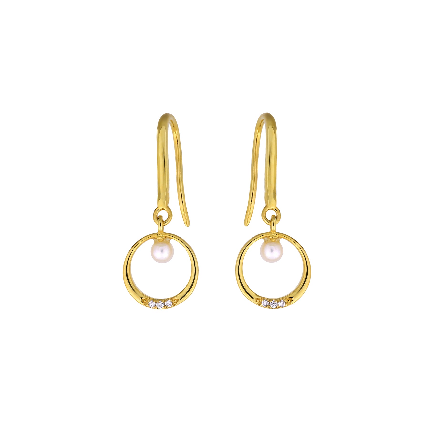 Gold Vermeil, Freshwater Pearl & 0.025 Carat Lab Grown Diamond Circle Drop Earrings