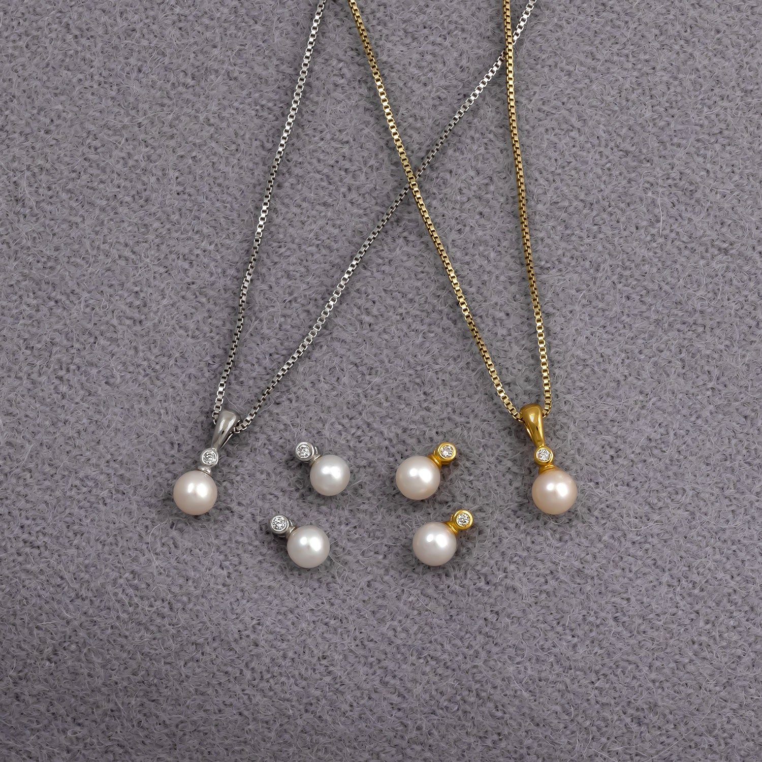 Gold Vermeil, Freshwater Pearl & 0.03 Carat Lab Grown Diamond Stud Earrings