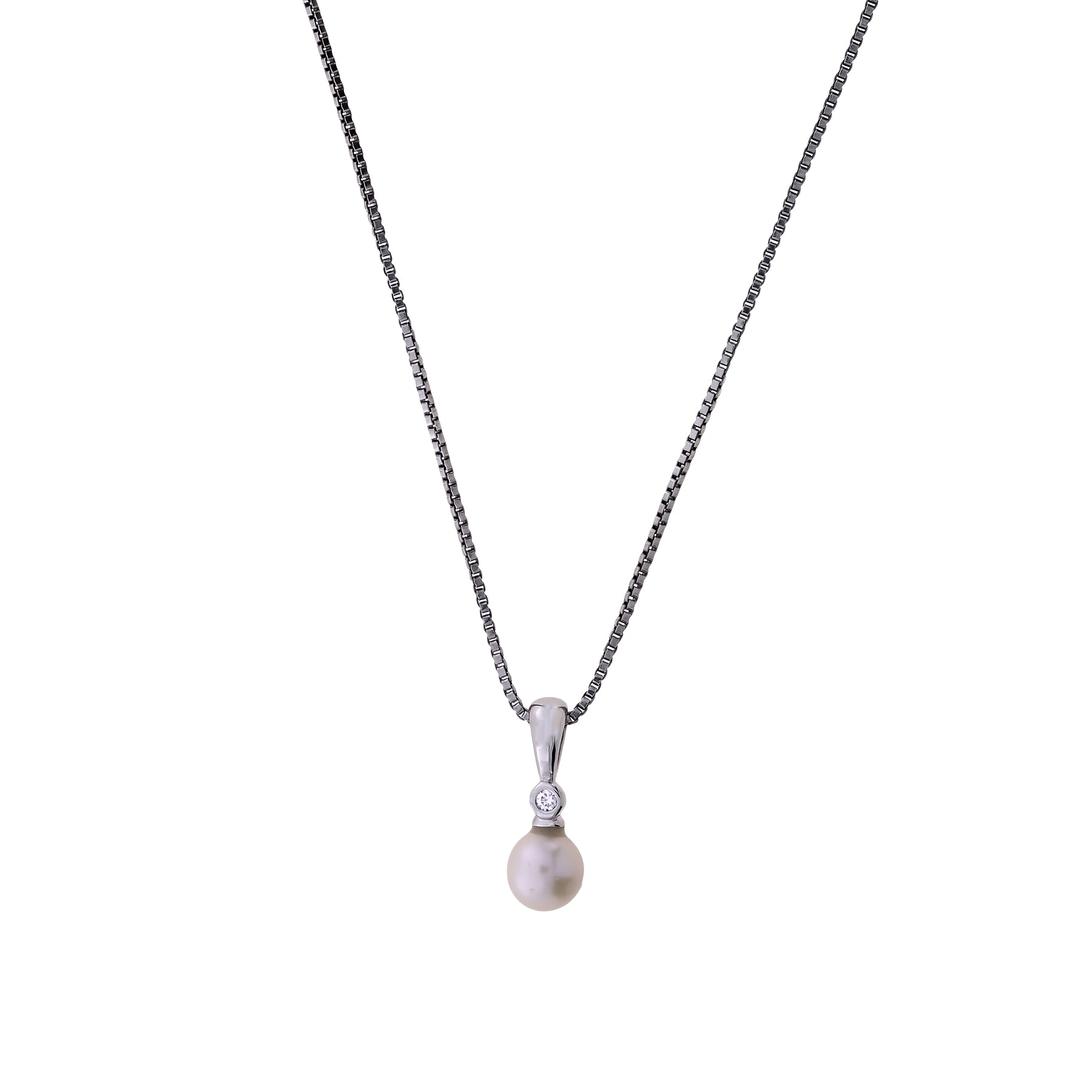 Sterling Silver, Freshwater Pearl & 0.015 Carat Lab Grown Diamond Pendant