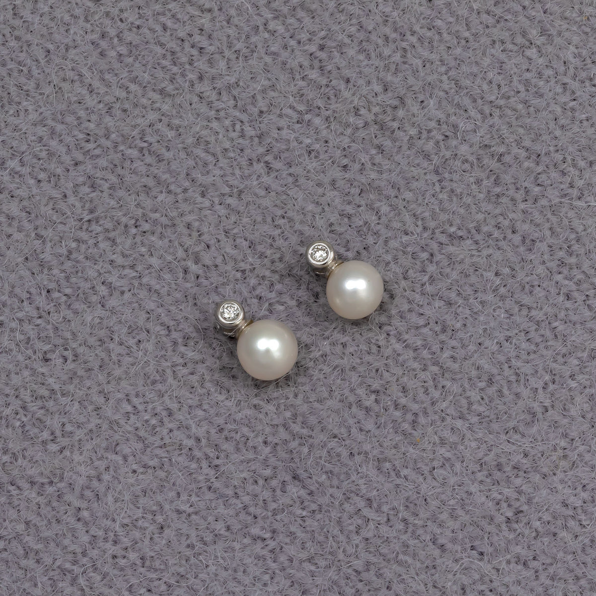 Sterling Silver, Freshwater Pearl & 0.03 Carat Lab Grown Diamond Stud Earrings