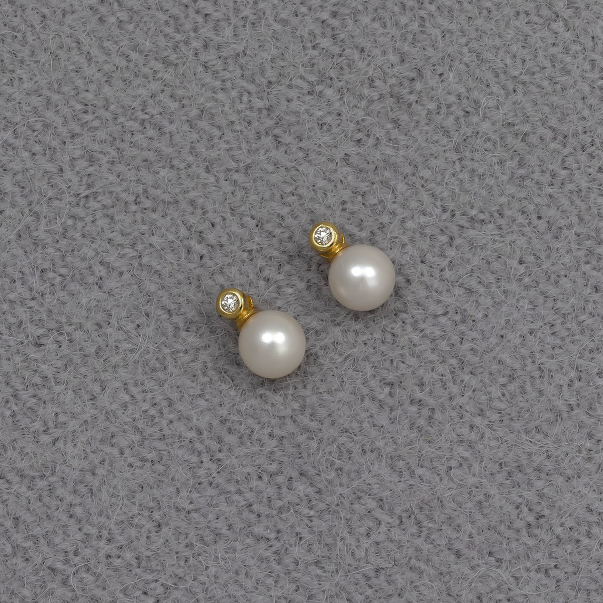 Gold Vermeil, Freshwater Pearl & 0.03 Carat Lab Grown Diamond Stud Earrings