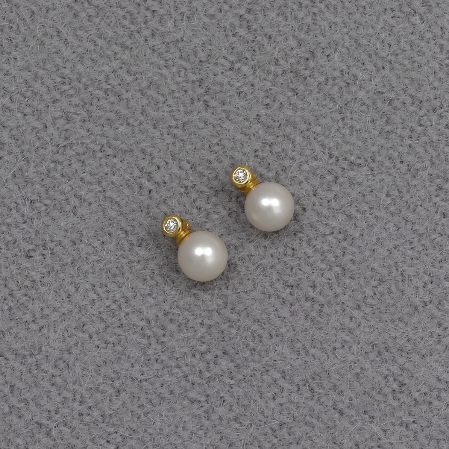 Gold Vermeil, Freshwater Pearl & 0.03 Carat Lab Grown Diamond Stud Earrings