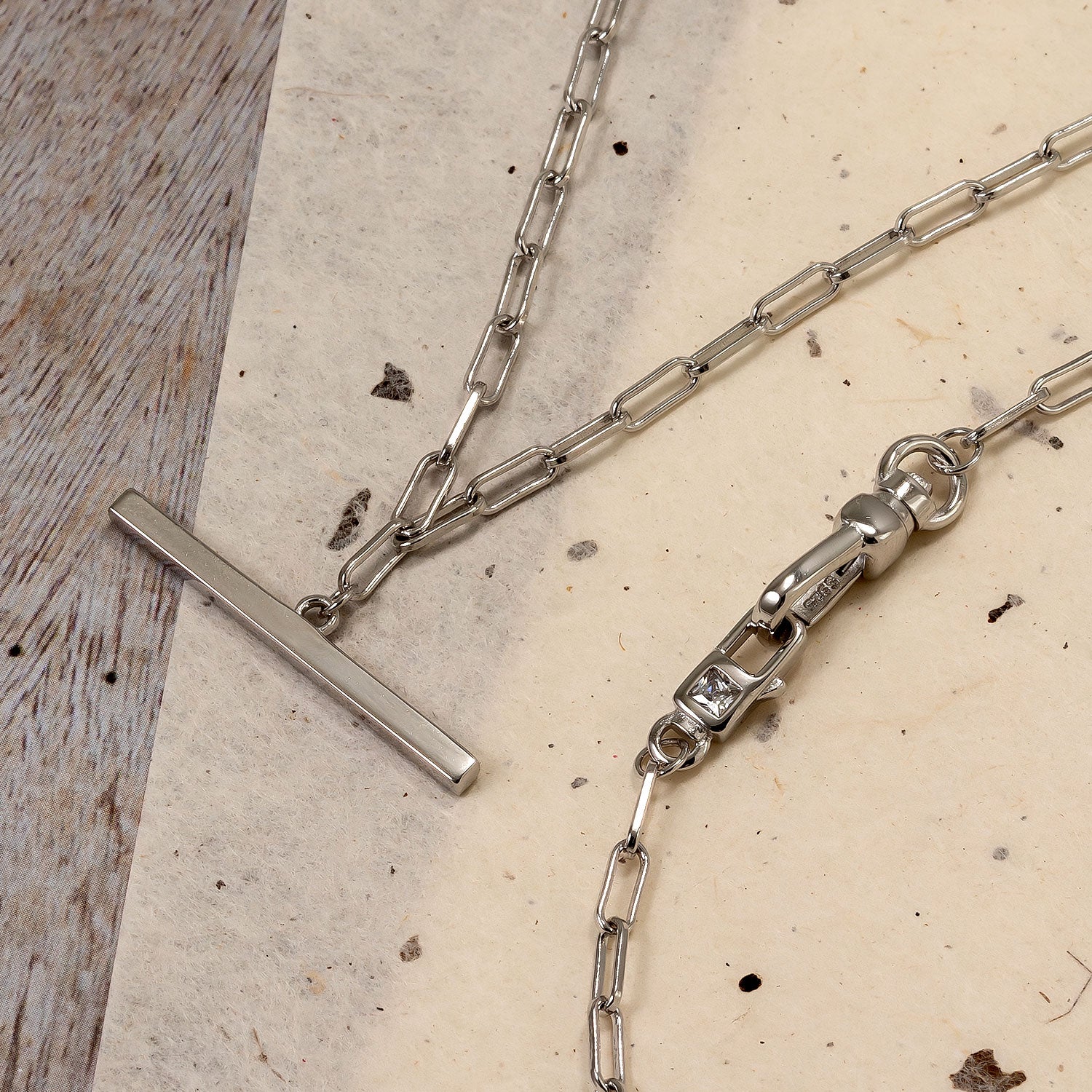 Sterling Silver Clip Clasp T-Bar Fob Necklace