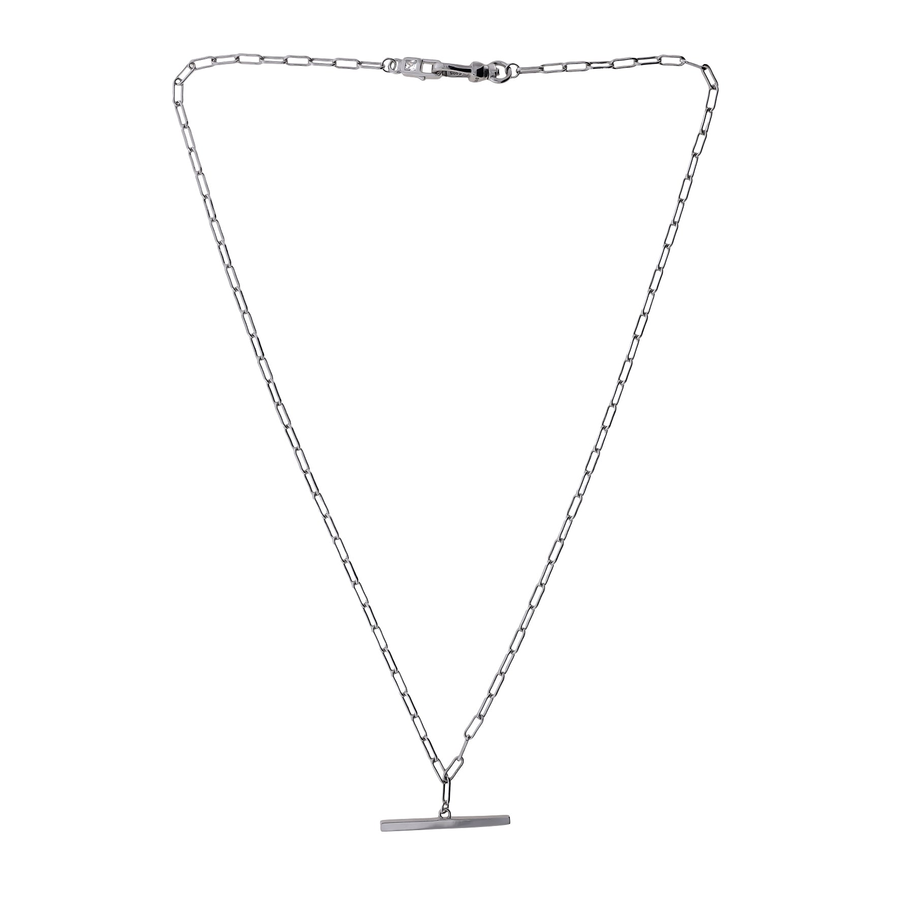 Sterling Silver Clip Clasp T-Bar Fob Necklace