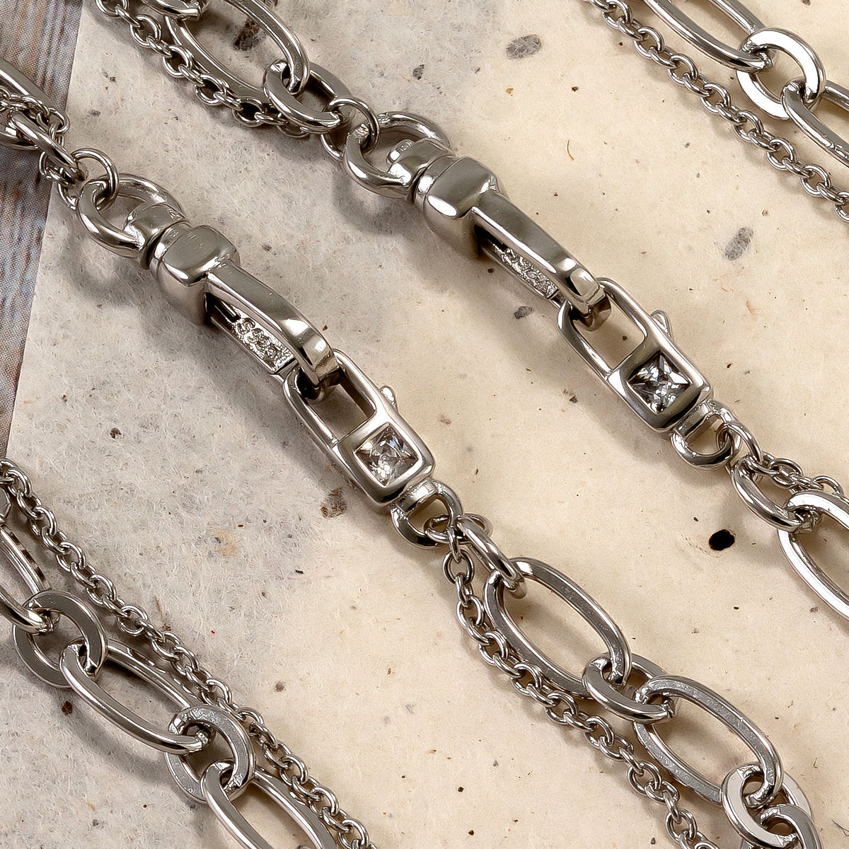 Sterling Silver Clip Clasp Double Strand Necklace