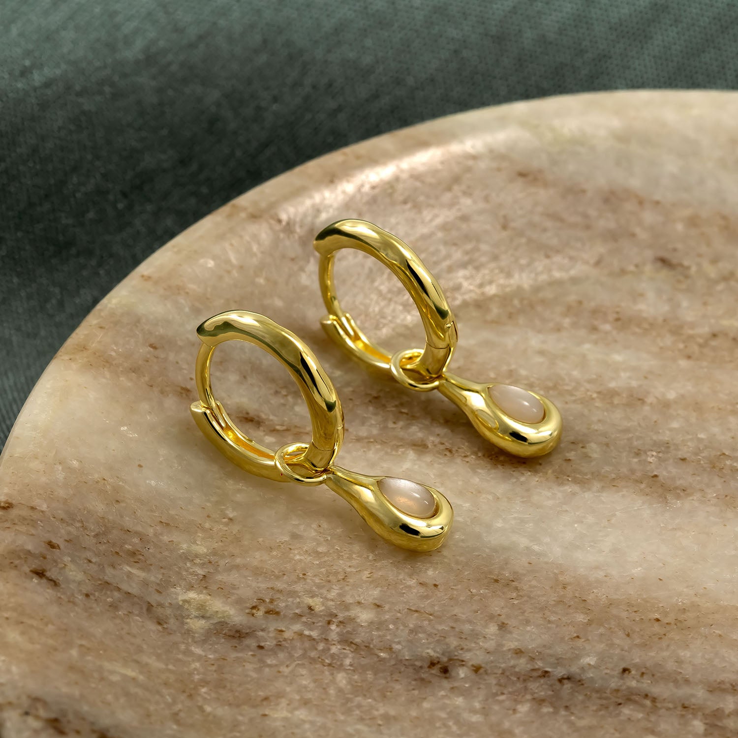 Gold Vermeil & Moonstone Droplet Hinge Hoop Earrings