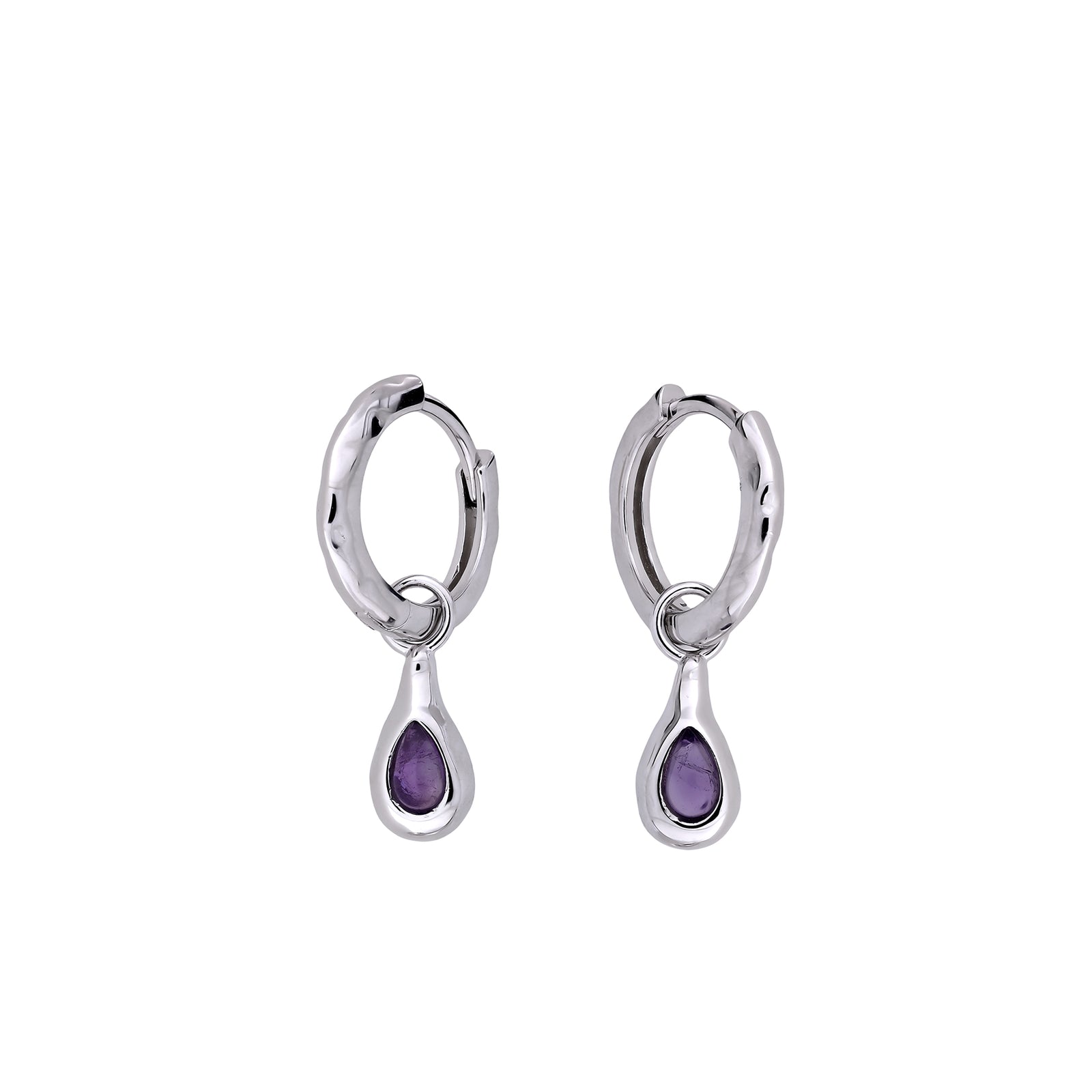 Sterling Silver & Amethyst Droplet Hinge Hoop Earrings