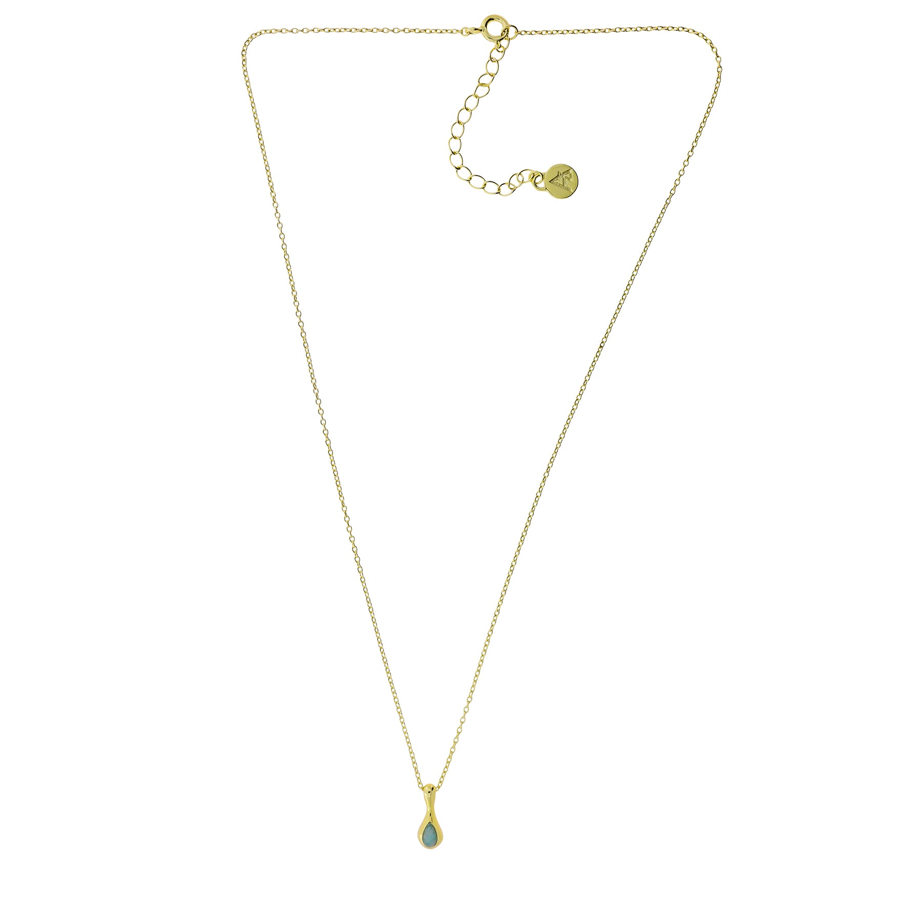 Delicate gold vermeil necklace featuring a small amazonite droplet pendant on an adjustable fine chain, combining subtle color with elegant, contemporary design.