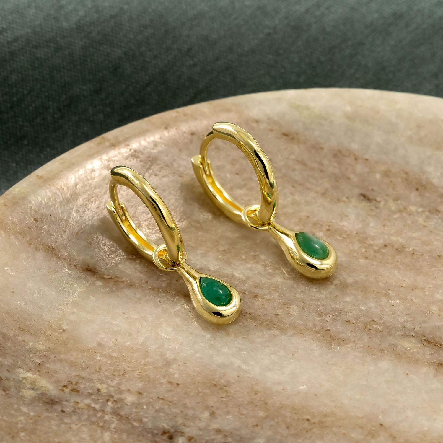 Gold Vermeil & Amazonite Droplet Hinge Hoop Earrings