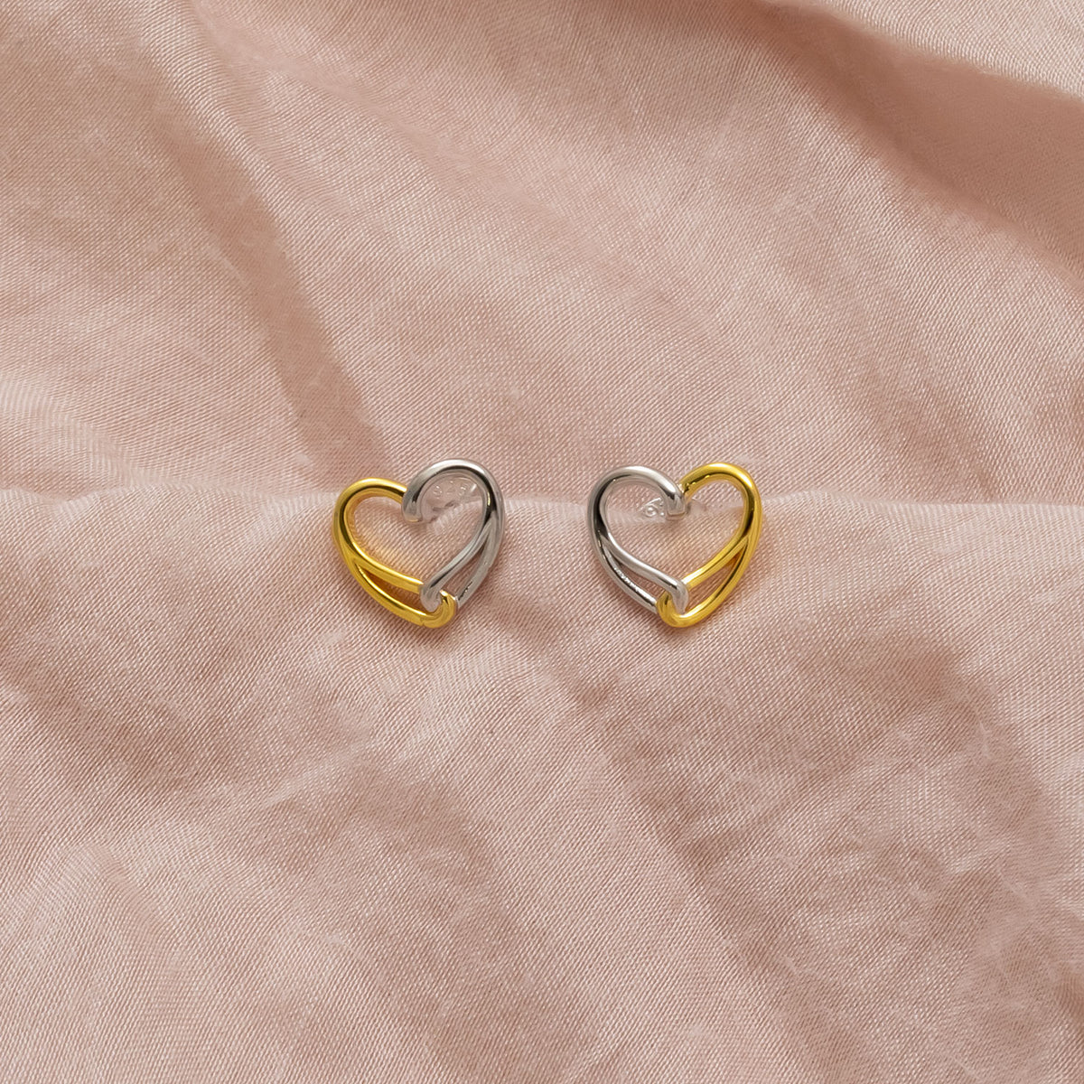 Sterling Silver & Gold Vermeil Intertwined Heart Stud Earrings