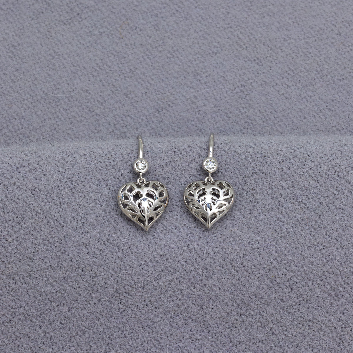 Heart of Yorkshire Silver & 0.15 Carat Lab Grown Diamond Hanging Heart Earrings