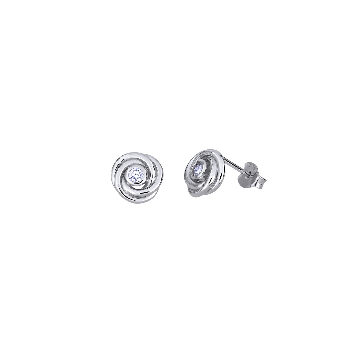 Entangled Silver &amp; 0.13 Carat Lab Grown Diamond Love Knot Stud Earrings