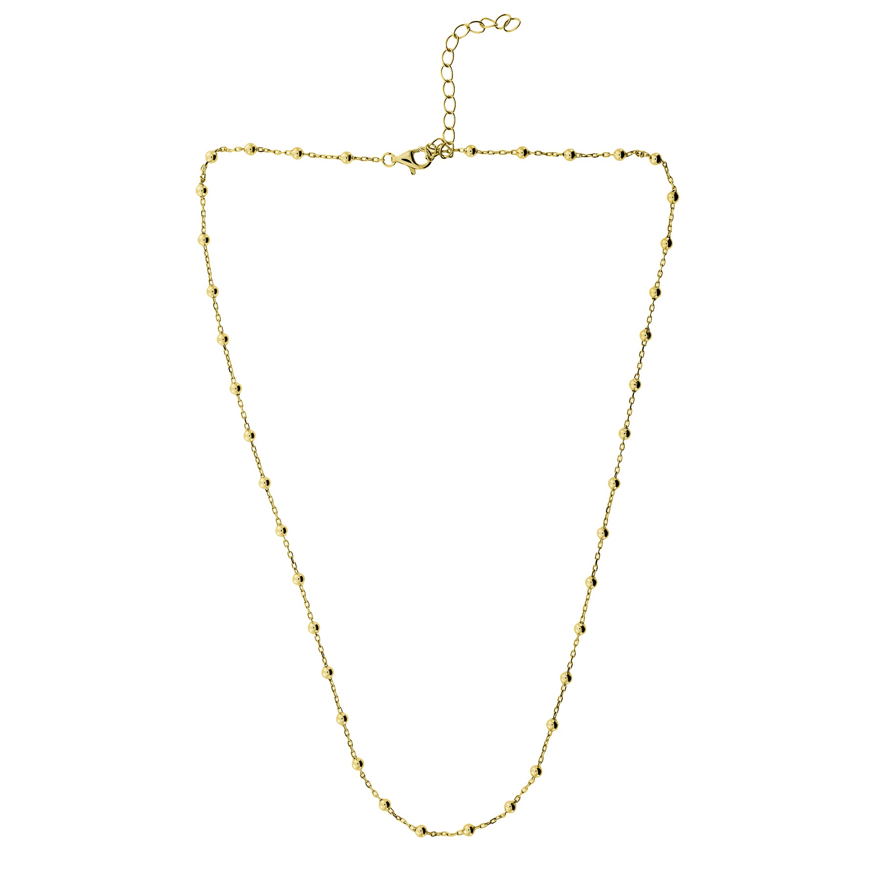 Delicate gold vermeil bead chain necklace featuring evenly spaced small polished beads and an adjustable clasp, showcasing minimalist elegance with a contemporary finish.