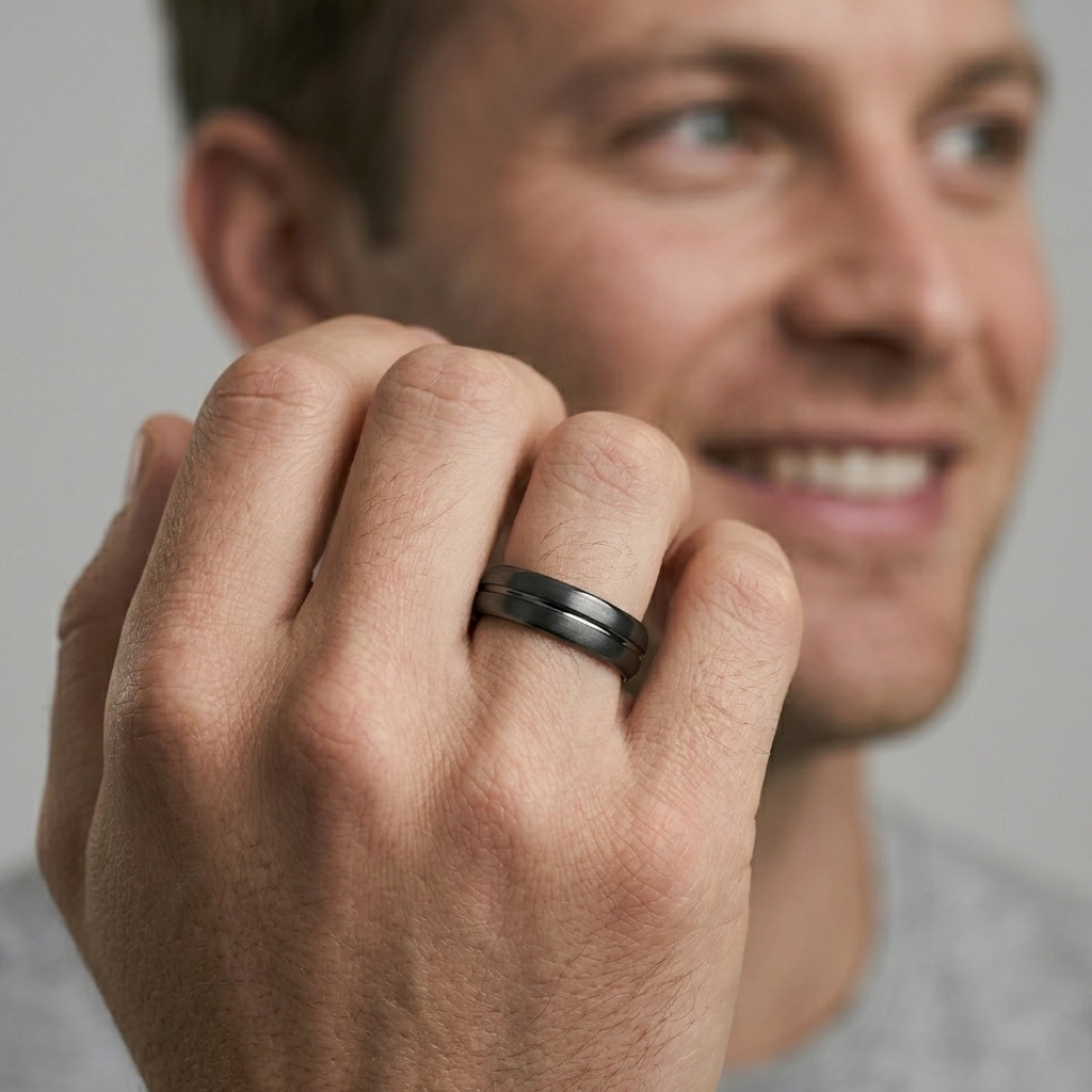 Tungsten Court Ring with Polished Central Groove