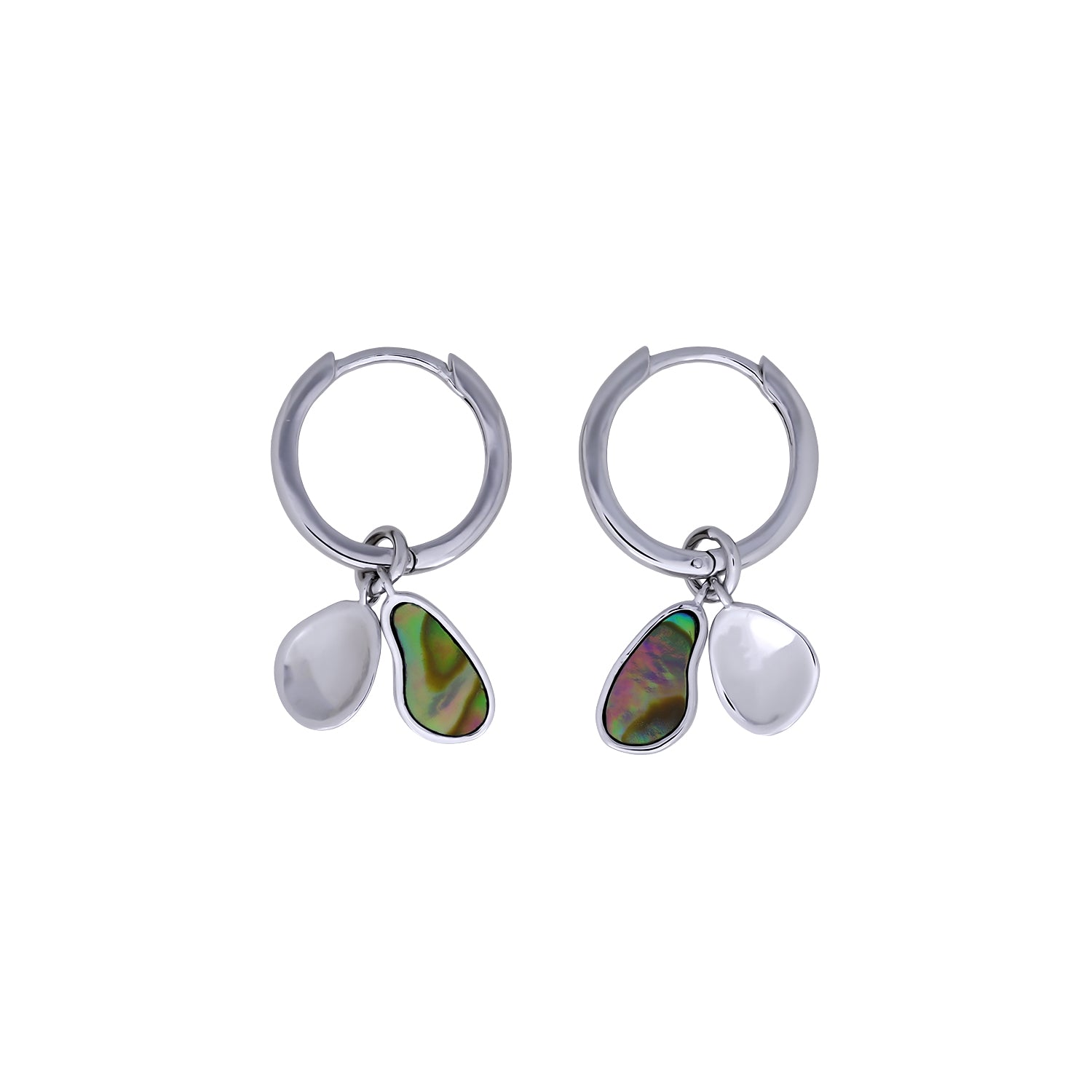 Sterling Silver & Abalone Double Charm Hoop Earring
