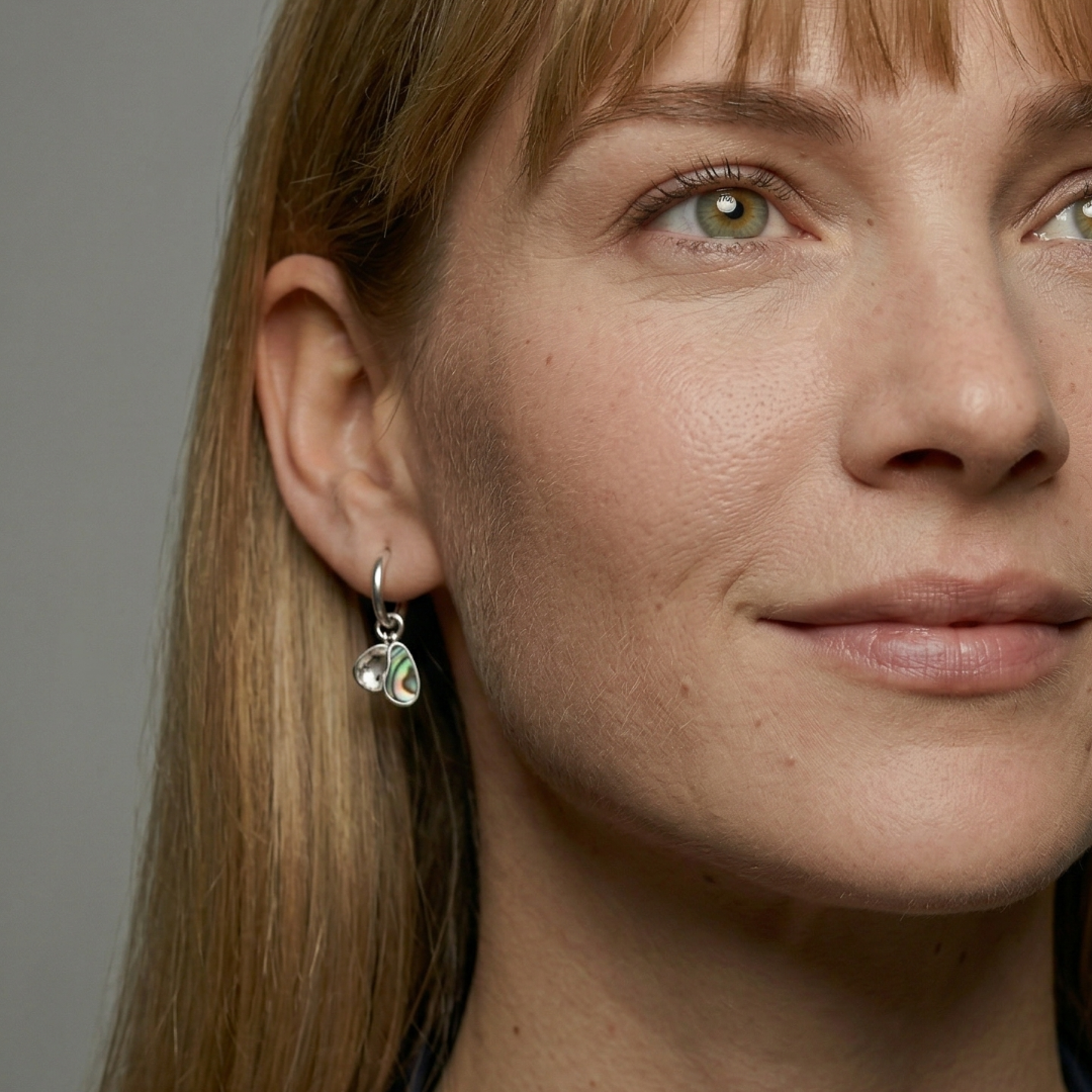 Sterling Silver & Abalone Double Charm Hoop Earring