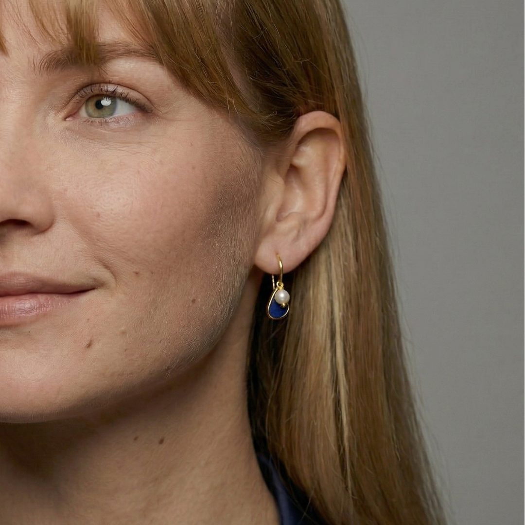 Gold Vermeil, Baroque Pearl & Blue Lapis Drop Earrings
