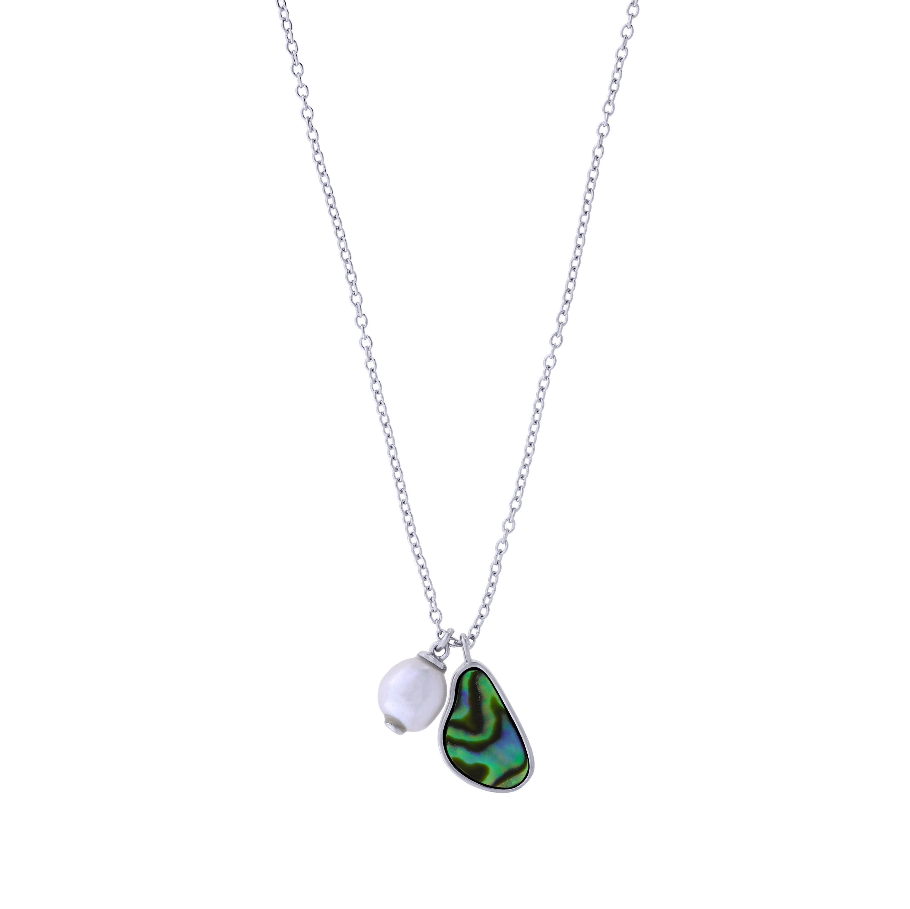 Sterling Silver, Baroque Pearl & Abalone Double Pendant